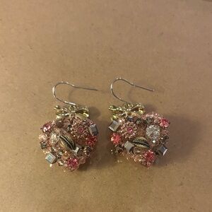 Elegant Pink and Gold Floral Earrings